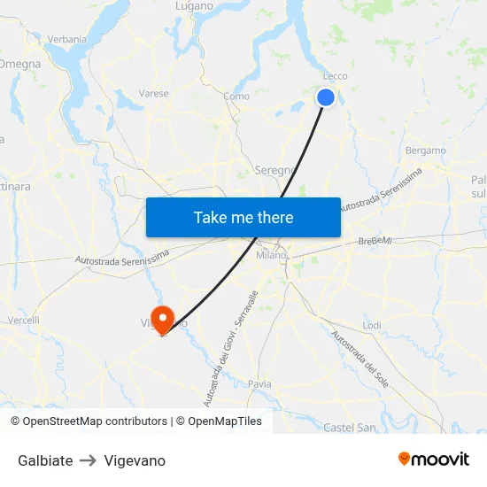 Galbiate to Vigevano map