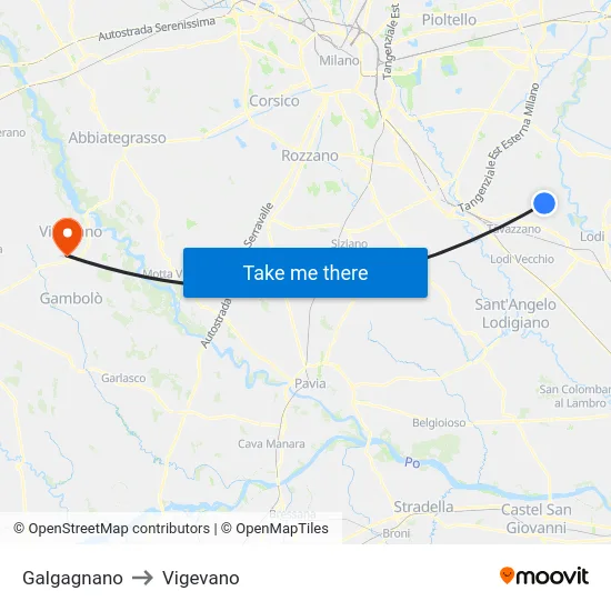 Galgagnano to Vigevano map