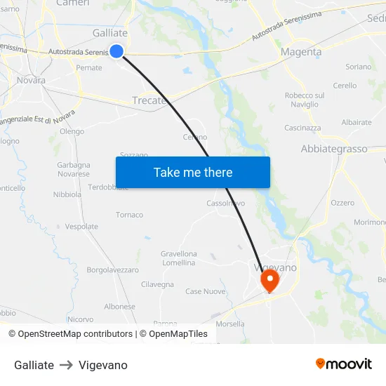 Galliate to Vigevano map