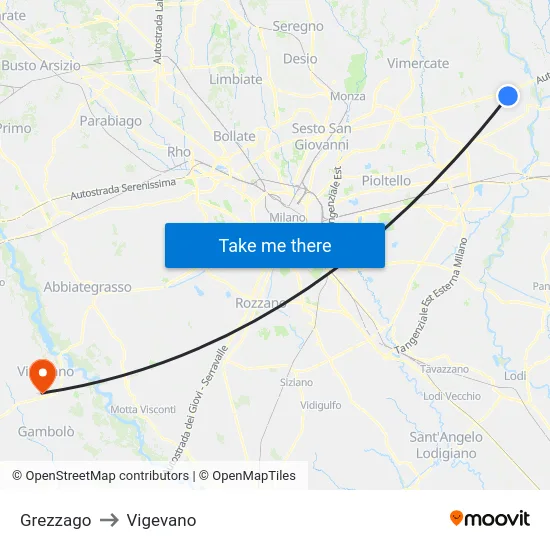 Grezzago to Vigevano map