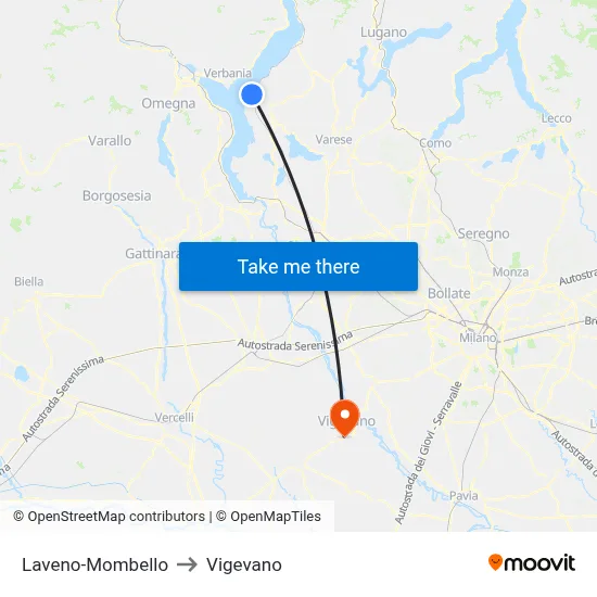 Laveno-Mombello to Vigevano map