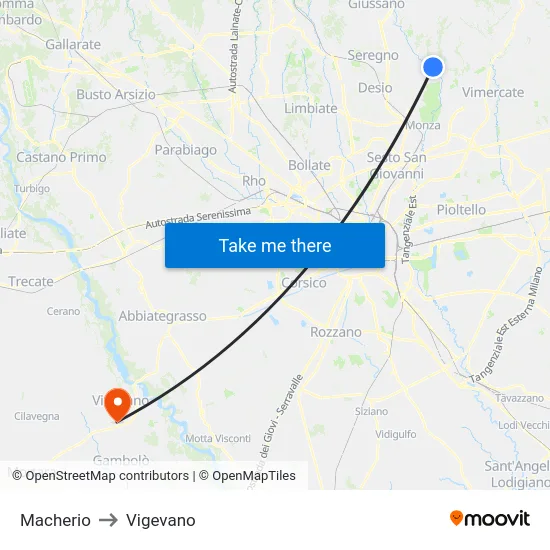 Macherio to Vigevano map