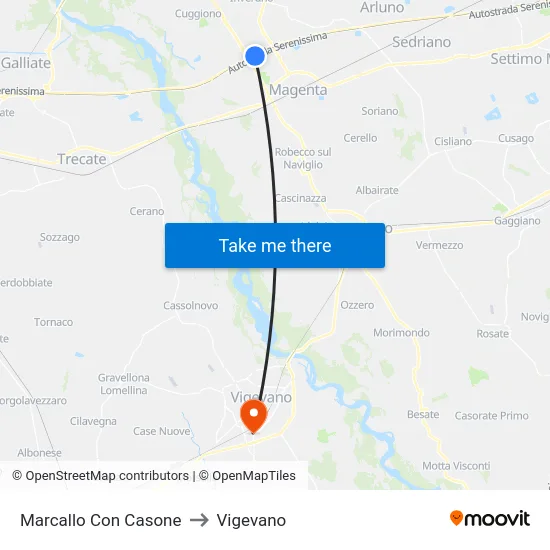 Marcallo con Casone to Vigevano map