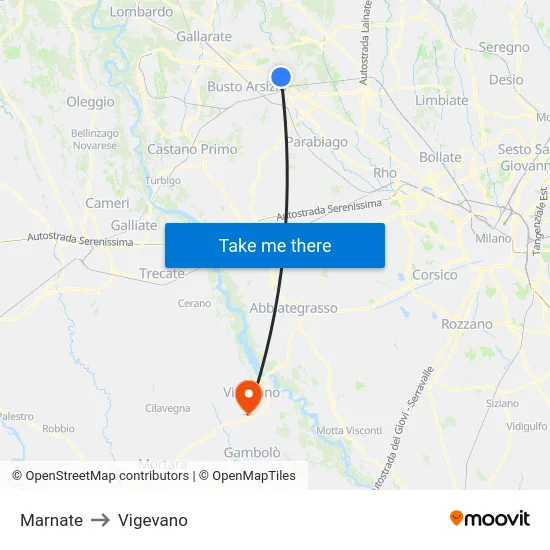Marnate to Vigevano map