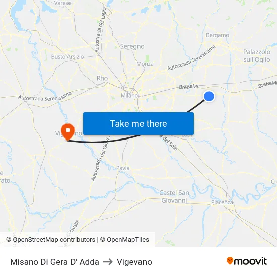 Misano di Gera d'Adda to Vigevano map