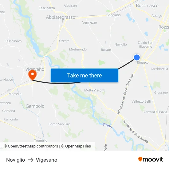 Noviglio to Vigevano map