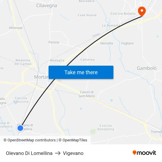 Olevano Di Lomellina to Vigevano map