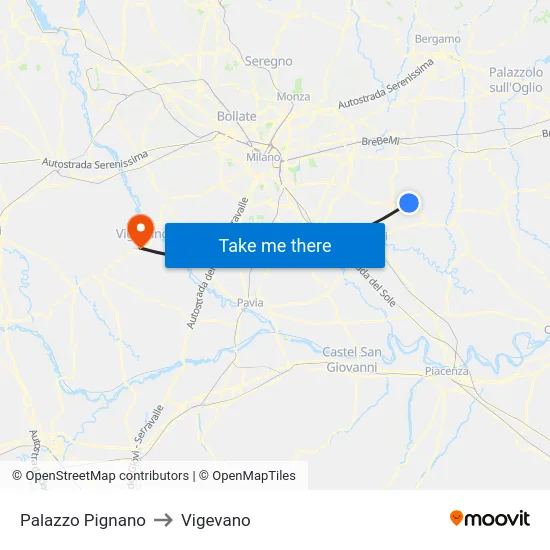 Palazzo Pignano to Vigevano map