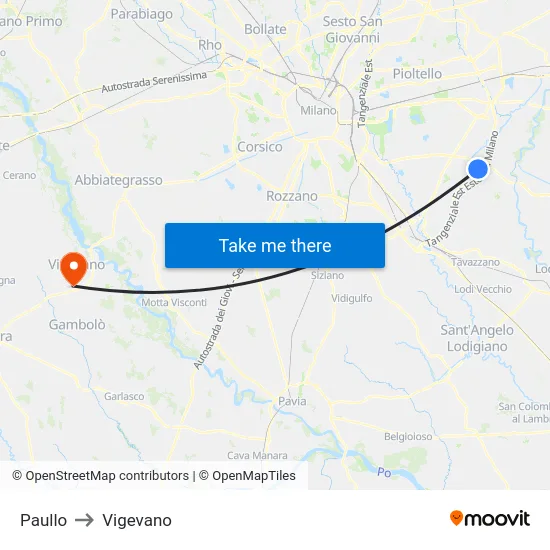 Paullo to Vigevano map