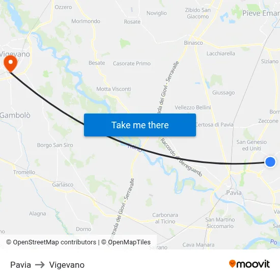 Pavia to Vigevano map