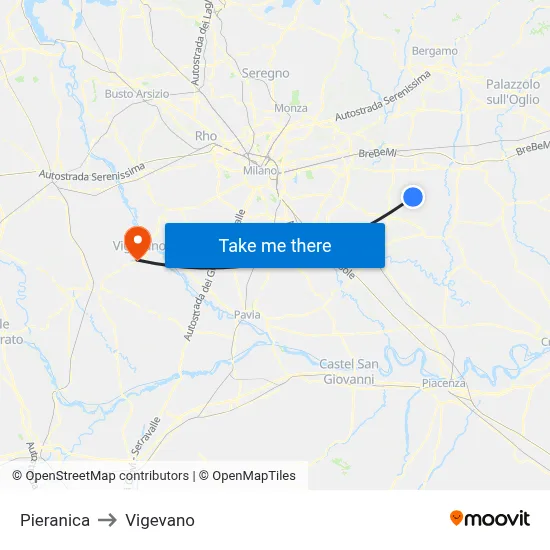 Pieranica to Vigevano map