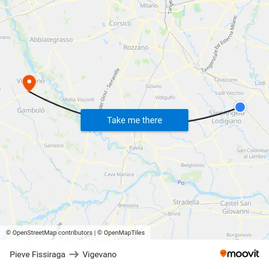 Pieve Fissiraga to Vigevano map