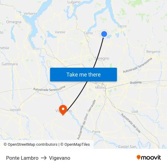 Ponte Lambro to Vigevano map