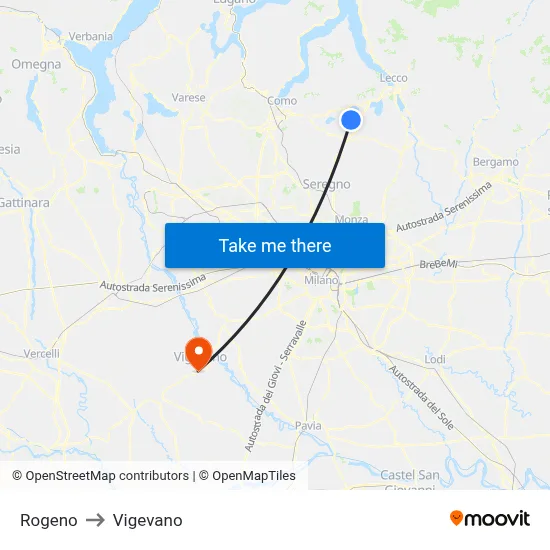 Rogeno to Vigevano map
