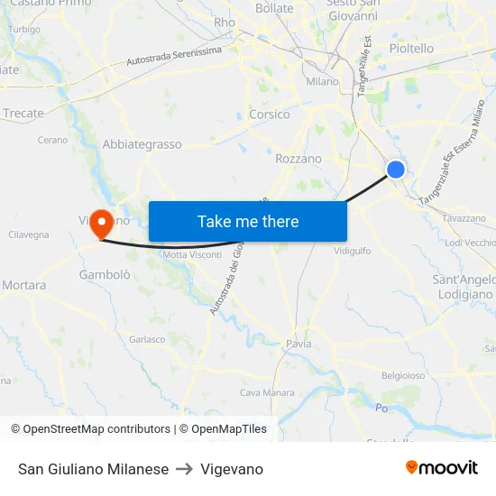 San Giuliano Milanese to Vigevano map