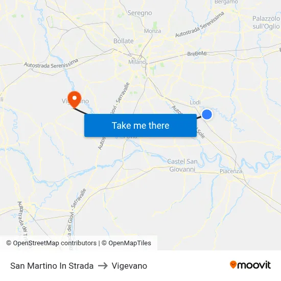 San Martino In Strada to Vigevano map