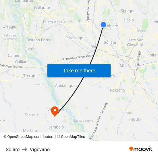 Solaro to Vigevano map