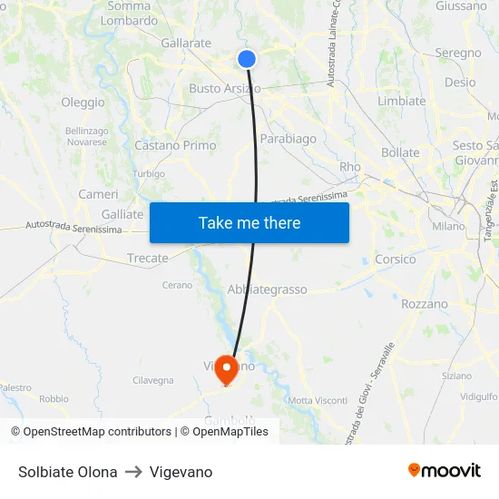 Solbiate Olona to Vigevano map
