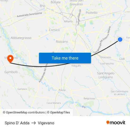 Spino D' Adda to Vigevano map