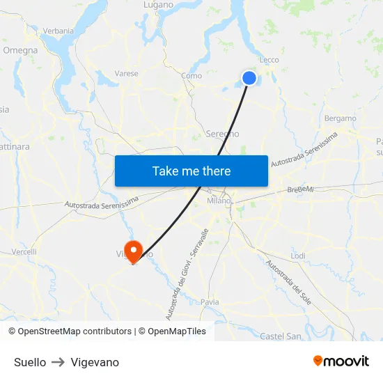 Suello to Vigevano map