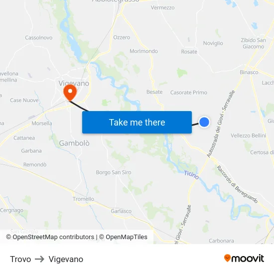Trovo to Vigevano map