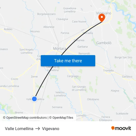 Valle Lomellina to Vigevano map