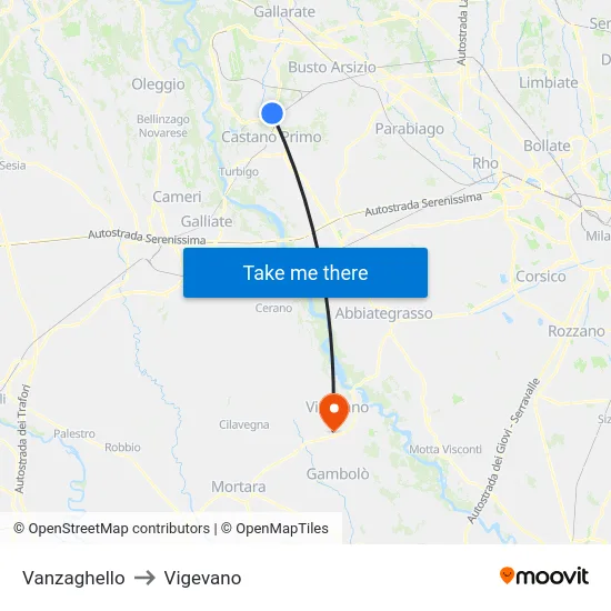 Vanzaghello to Vigevano map