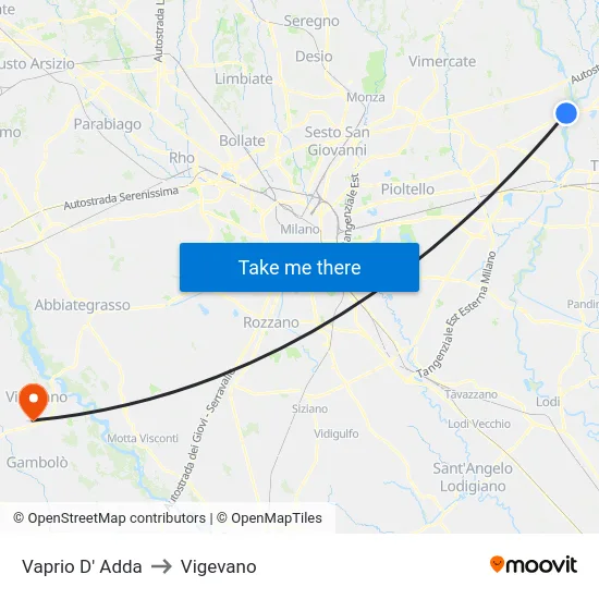 Vaprio d'Adda to Vigevano map