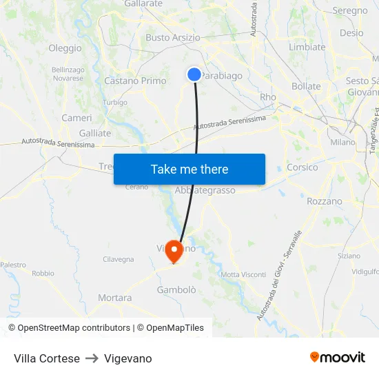 Villa Cortese to Vigevano map