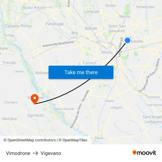 Vimodrone to Vigevano map