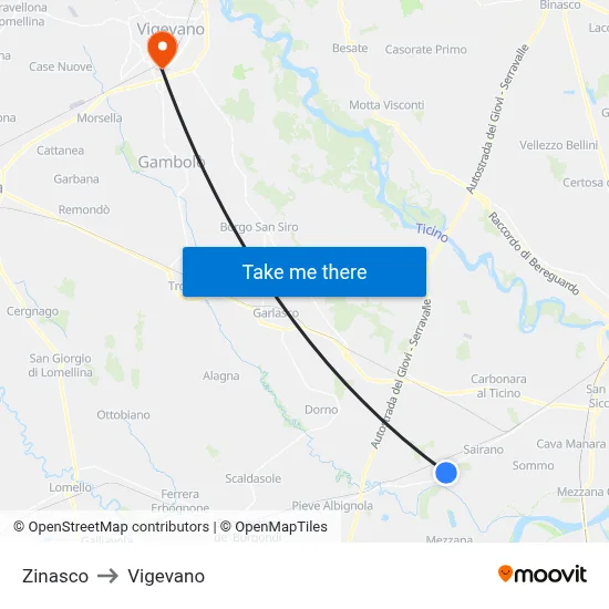 Zinasco to Vigevano map
