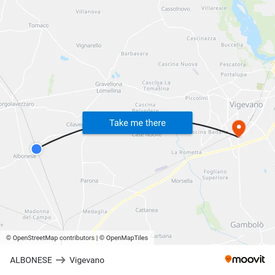 ALBONESE to Vigevano map