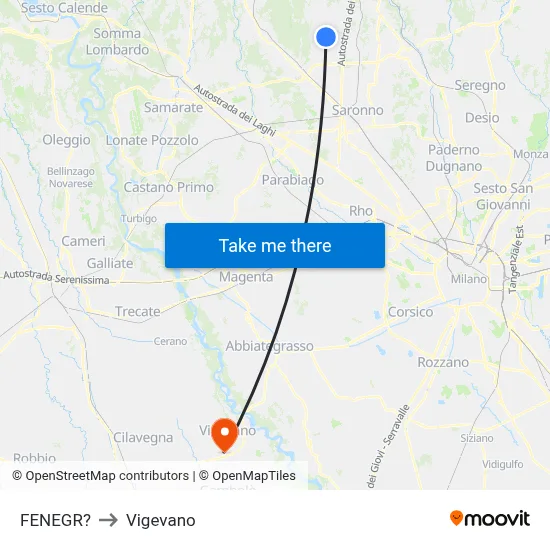 Fenegro to Vigevano map