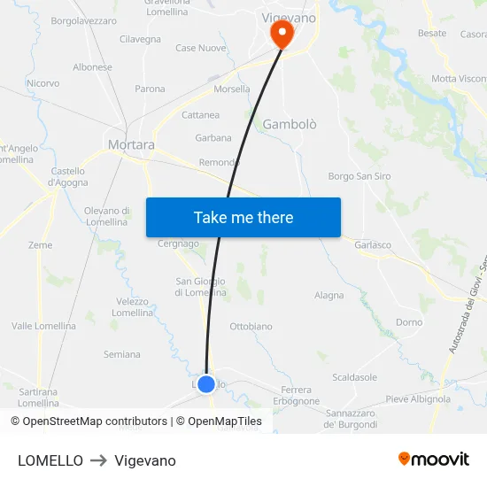 Lomello to Vigevano map