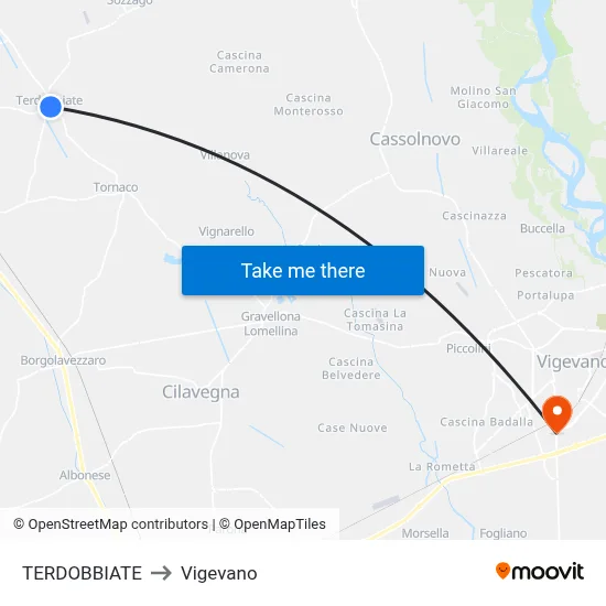 Terdobbiate to Vigevano map