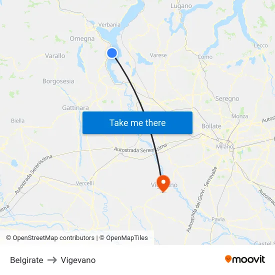 Belgirate to Vigevano map