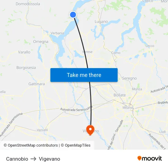 Cannobio to Vigevano map