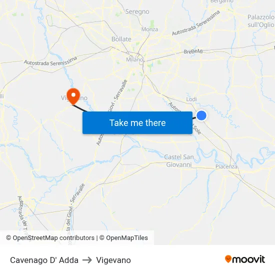 Cavenago D' Adda to Vigevano map