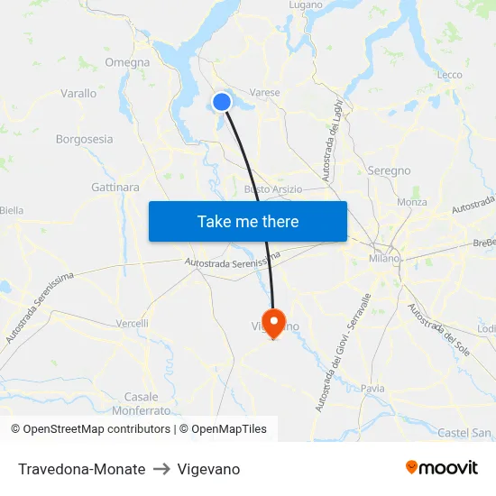 Travedona-Monate to Vigevano map