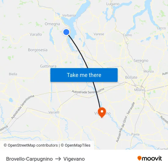 Brovello-Carpugnino to Vigevano map