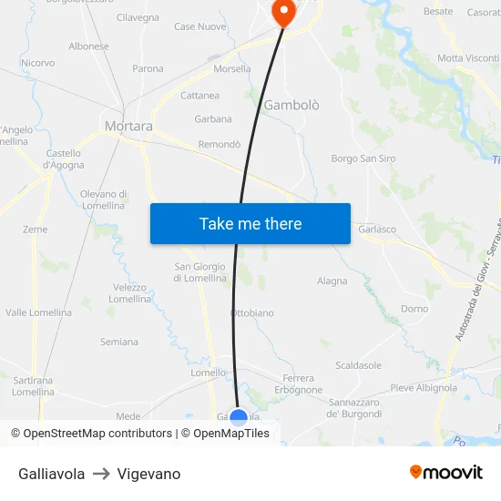 Galliavola to Vigevano map