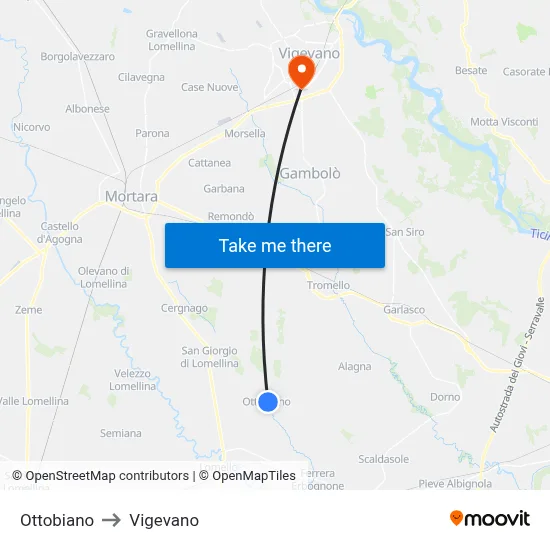Ottobiano to Vigevano map