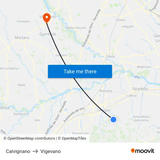 Calvignano to Vigevano map