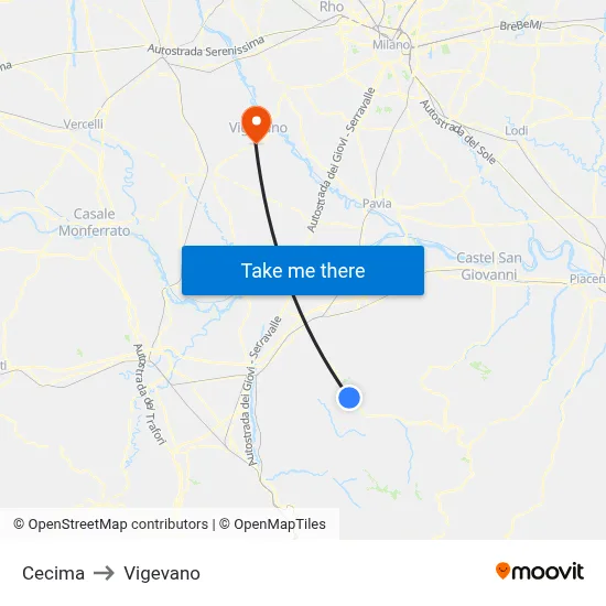 Cecima to Vigevano map