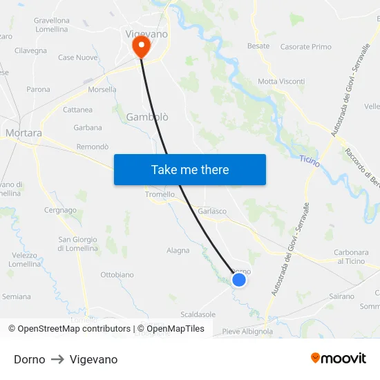 Dorno to Vigevano map
