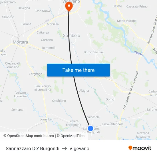 Sannazzaro De' Burgondi to Vigevano map