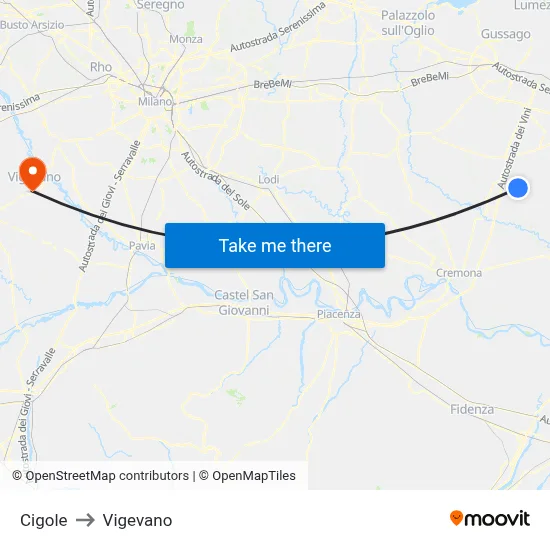 Cigole to Vigevano map