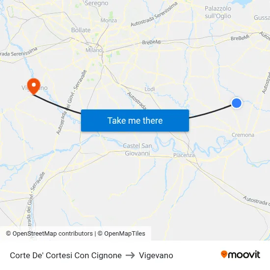 Corte De' Cortesi Con Cignone to Vigevano map