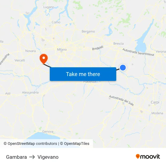 Gambara to Vigevano map