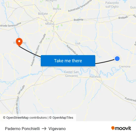 Paderno Ponchielli to Vigevano map